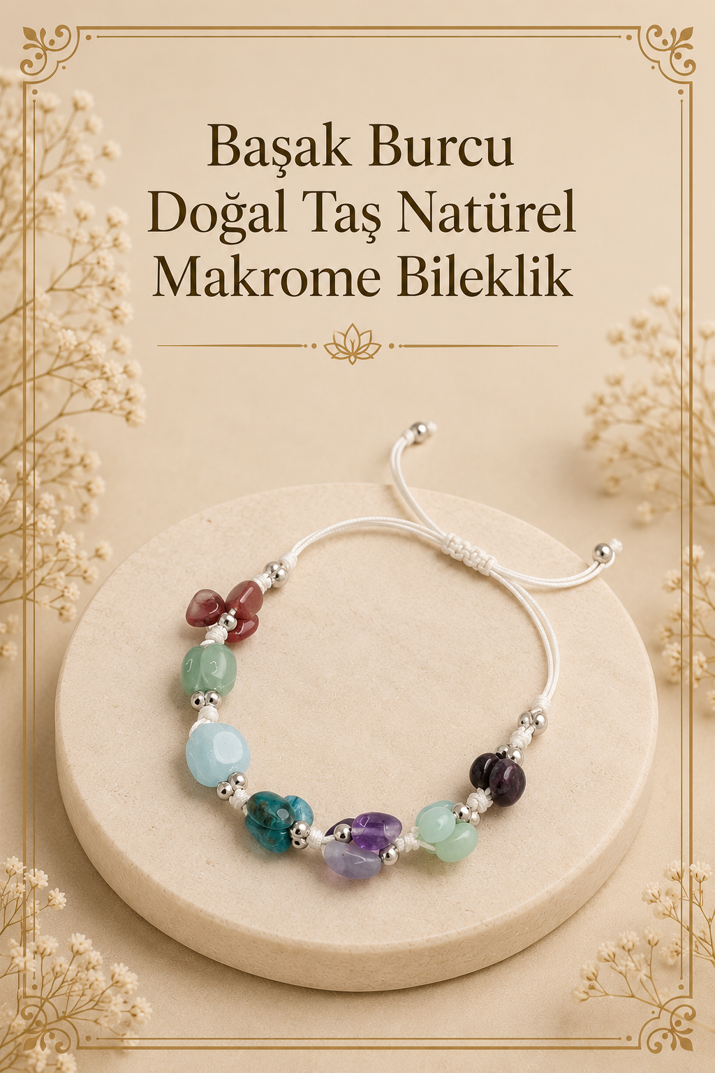 Başak Burcu Doğal Taş Natürel Makrome Bileklik