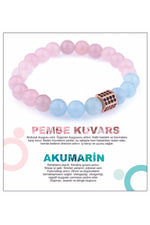 Sertifikalı Doğal Taş Bileklik - Pembe Kuvars-akuamarin