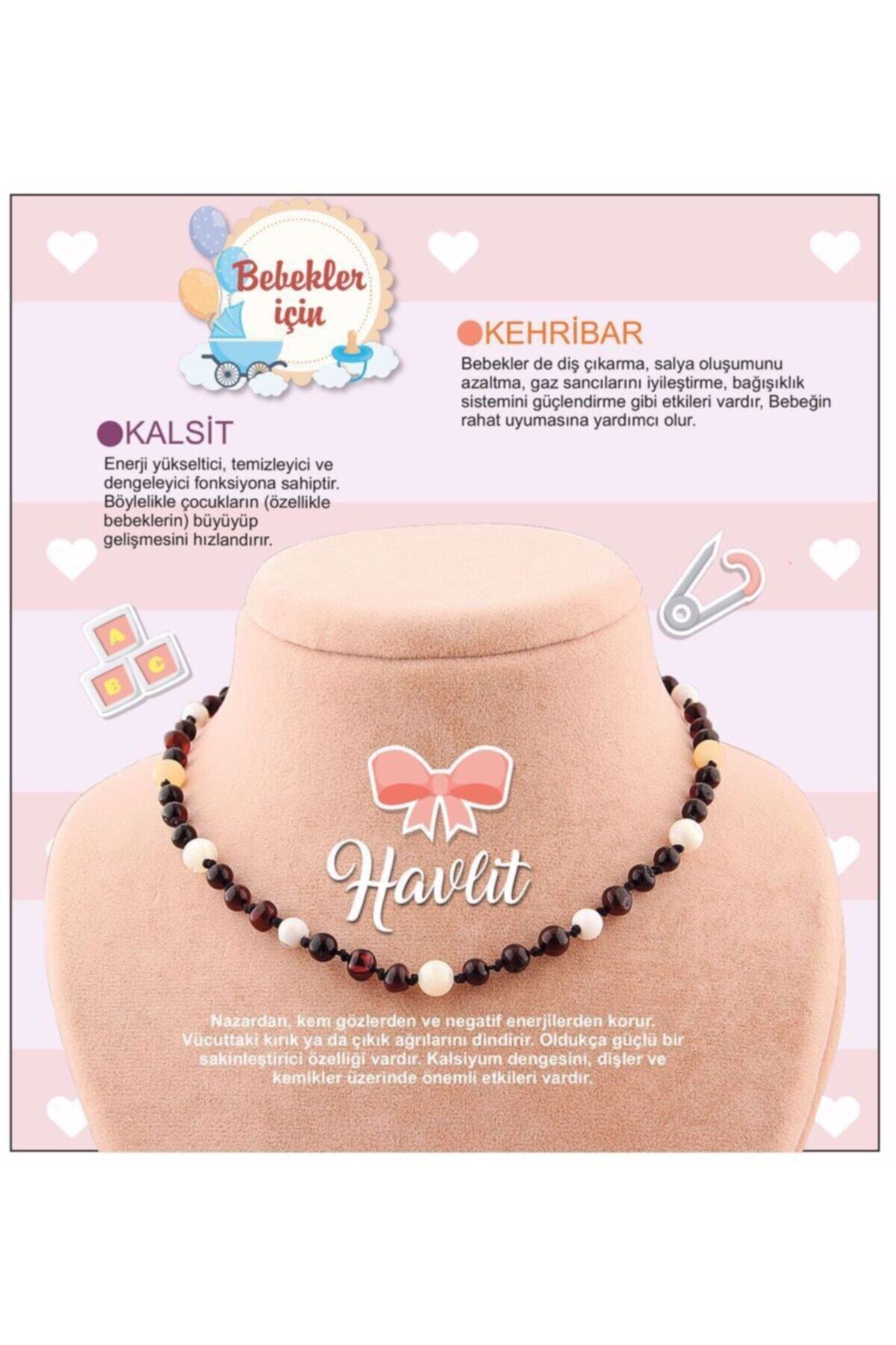 Sertifikalı Doğal Taş Bebek Kolye-kalsit,kehribar,havlit M095