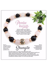 Sertifikalı Doğal Taş Bileklik - Pembe Kuvars,shungite