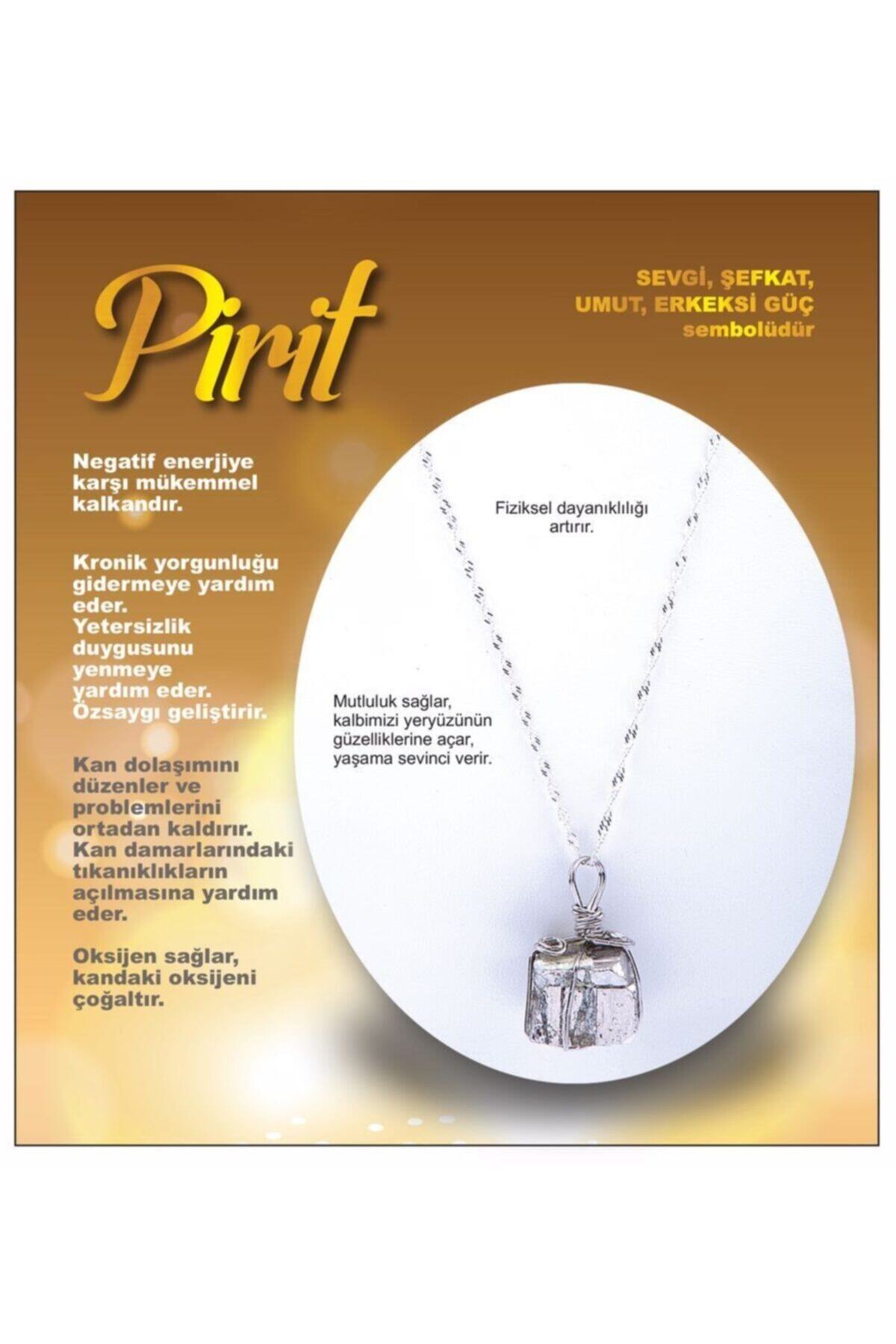 Sertifikalı Doğal Taş Kolye - Pirit Taşı (GÜMÜŞ ZİNCİR DAHİL)