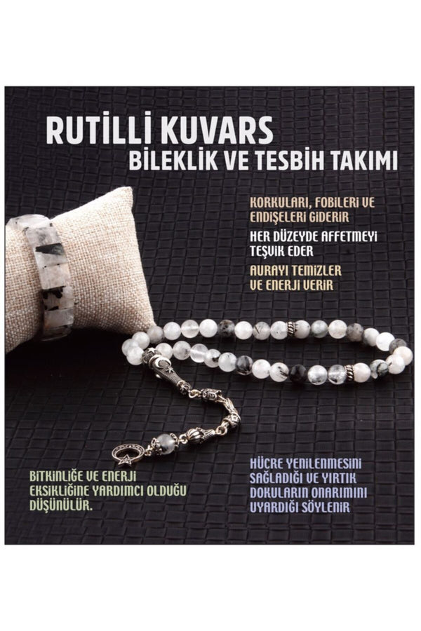 Sertifikalı Doğal Taş Bileklik Ve Tesbih Takımı - Rutilli Kuvars