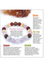 Sertifikalı Doğal Taş Bileklik - Unakit-jasper-ay Taşı-pembe Kuvars-sitrin