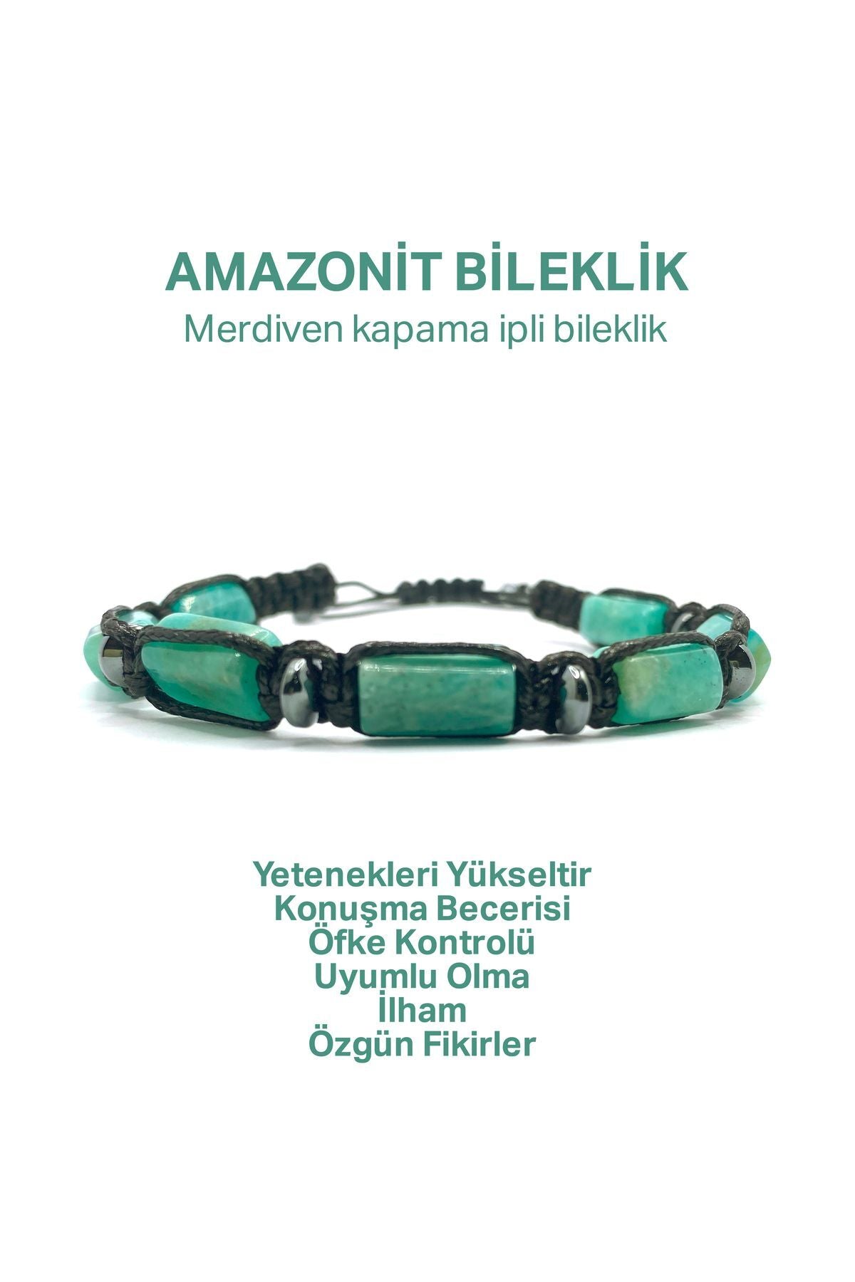 Orijinal Hakiki Amazonit - Hematit Doğal Taş Merdiven Kapama İpli bileklik