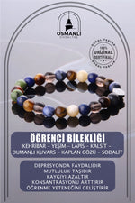 Orijinal & Sertifikalı Öğrenci Bilekliği - Hafıza Konsantrasyon Nazar Başarı Doğal Taş Bileklik 8 mm