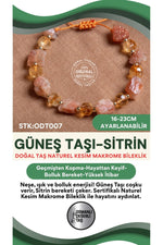 Sertifikalı Doğal Taş Güneş Taşı-Sitrin Naturel Kesim Makrome Bileklik ODT007
