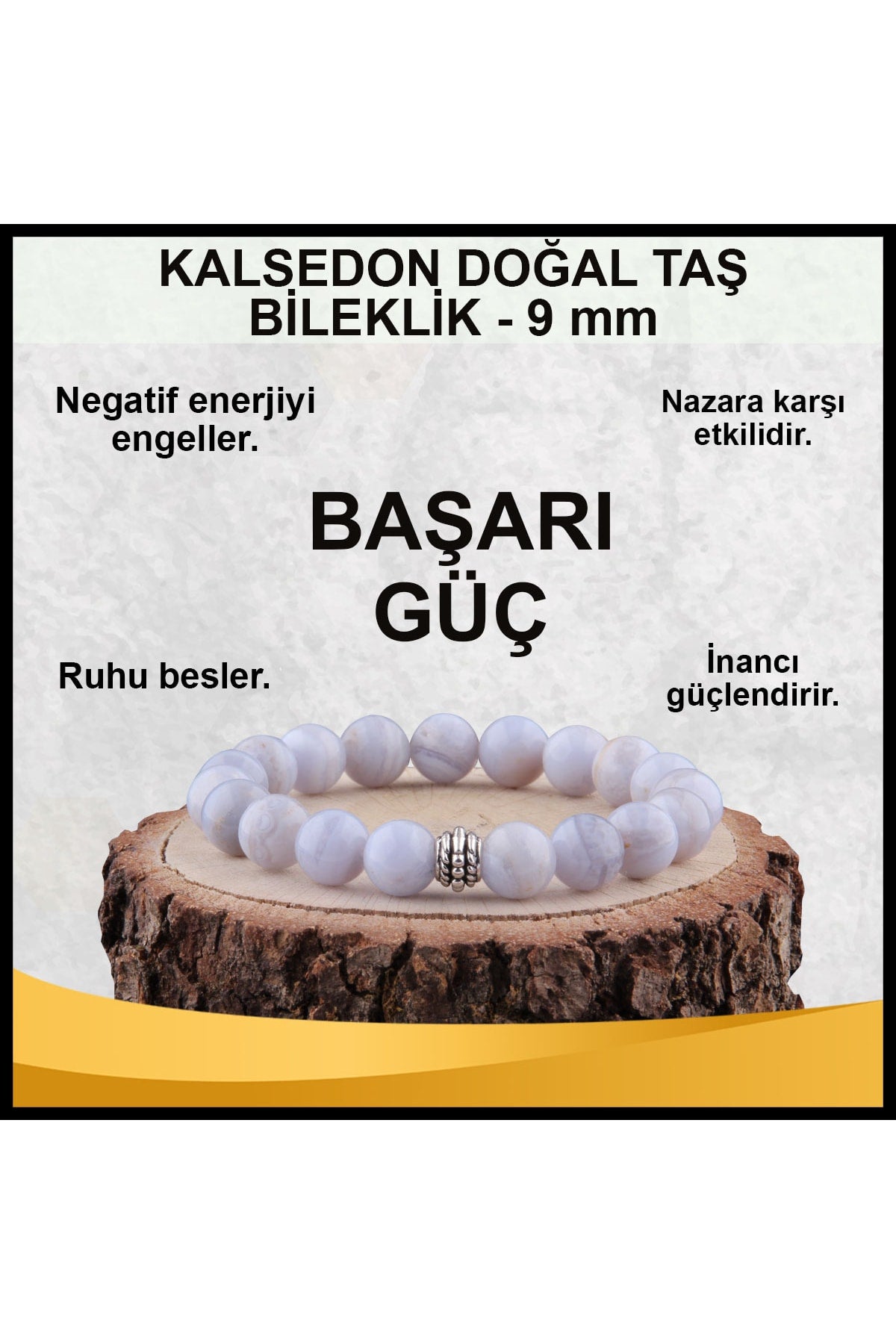 Sertifikalı Kalsedon Doğal Taş Bileklik 9 Mm - B863