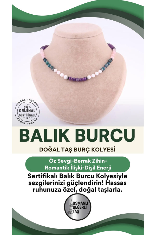 Sertifikalı Balık Burcu Doğal Taş Kolye M056