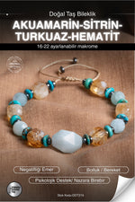 SERTİFİKALI Akuamarin-Sitrin-Turkuaz-Hematit Doğal Taş Makrome Bileklik ODT219