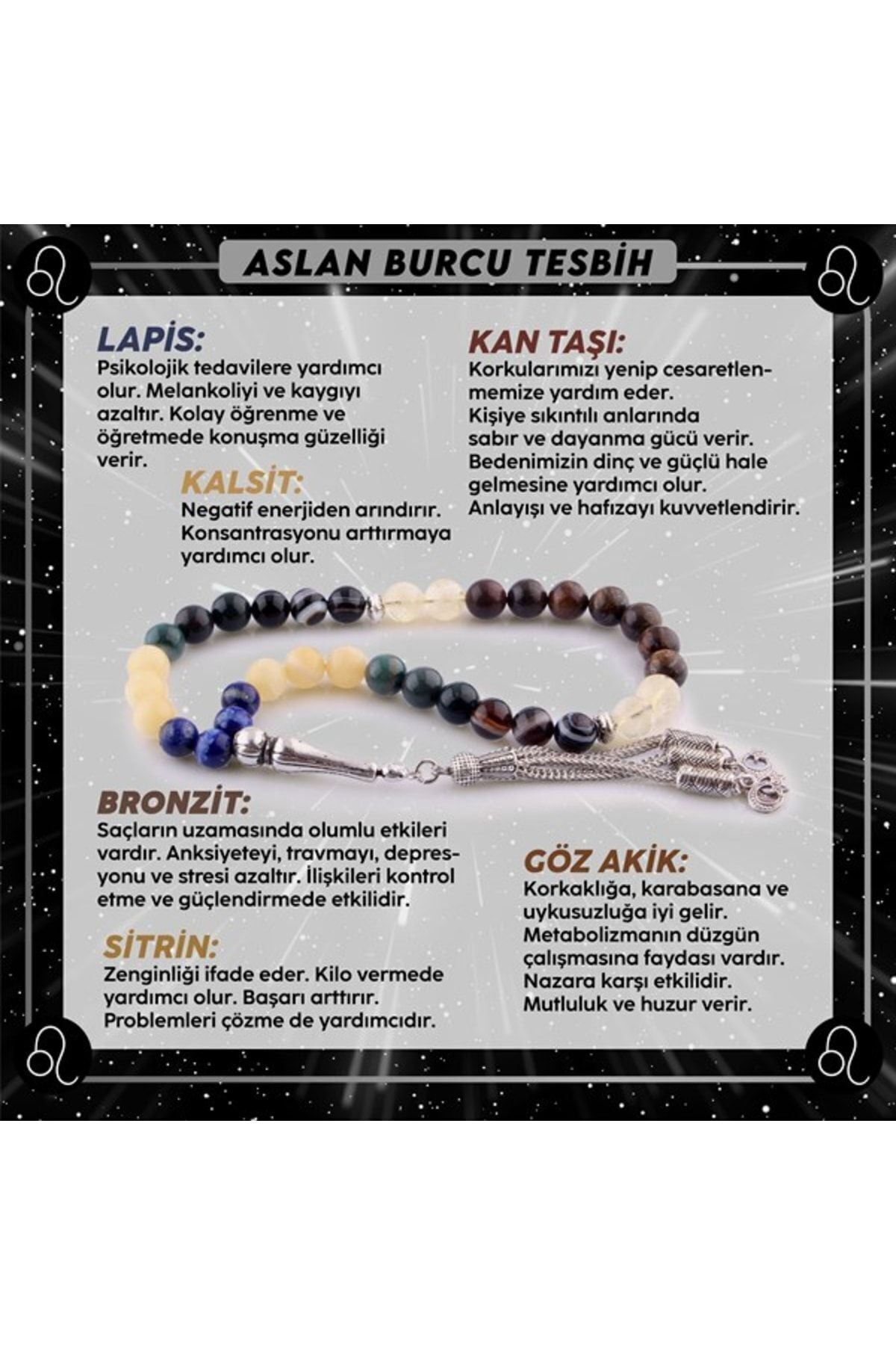 Sertifikalı Aslan Burcu 33'lük Tesbih T110