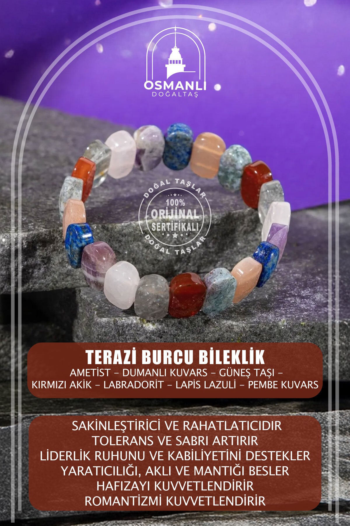 Terazi Burcu Doğal Taş Geniş Kesim Bileklik