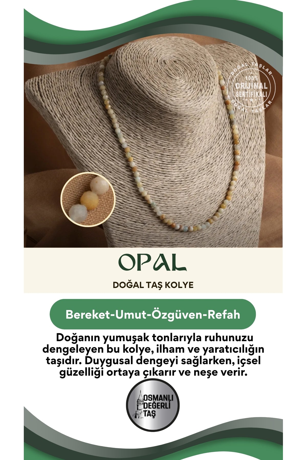 Sertifikalı Opal Doğal Taş Kolye – Doğanın Yumuşak Tonlarıyla Ruhunu Dengele