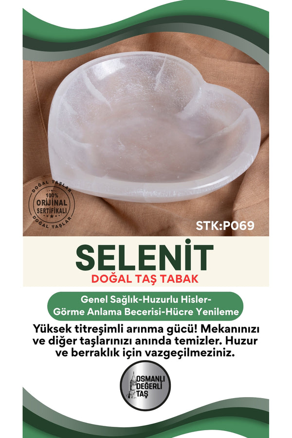 Sertifikalı Selenit Doğal Taş Kalp Tabak No:2 P069