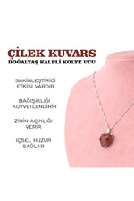 Sertifikalı Çilek Kuvars Doğaltaş Kalpli Kolye Ucu, Gümüş Zincirle Beraber M438