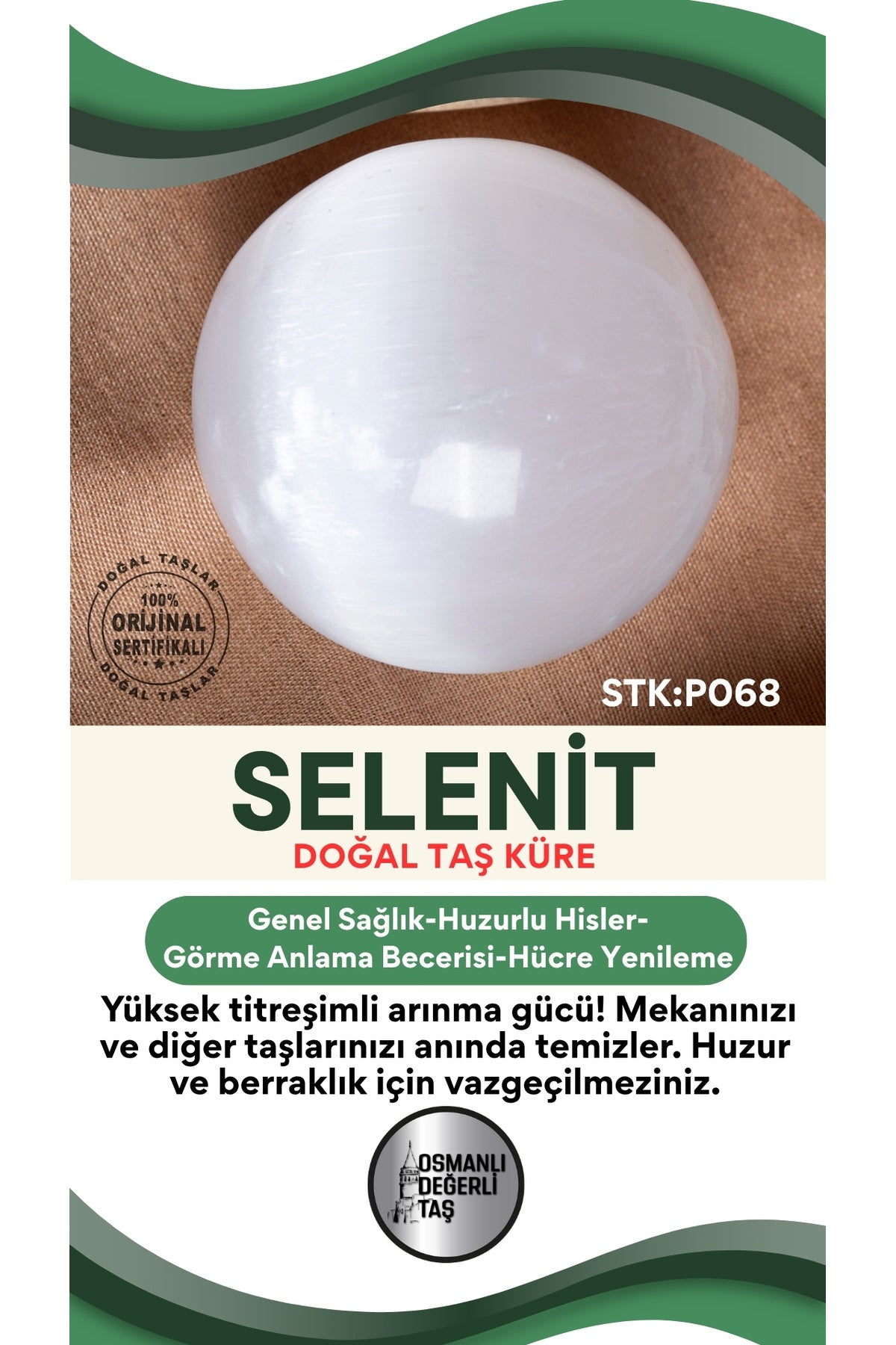 Sertifikalı Selenit Doğal Taş Küre No:2 P068
