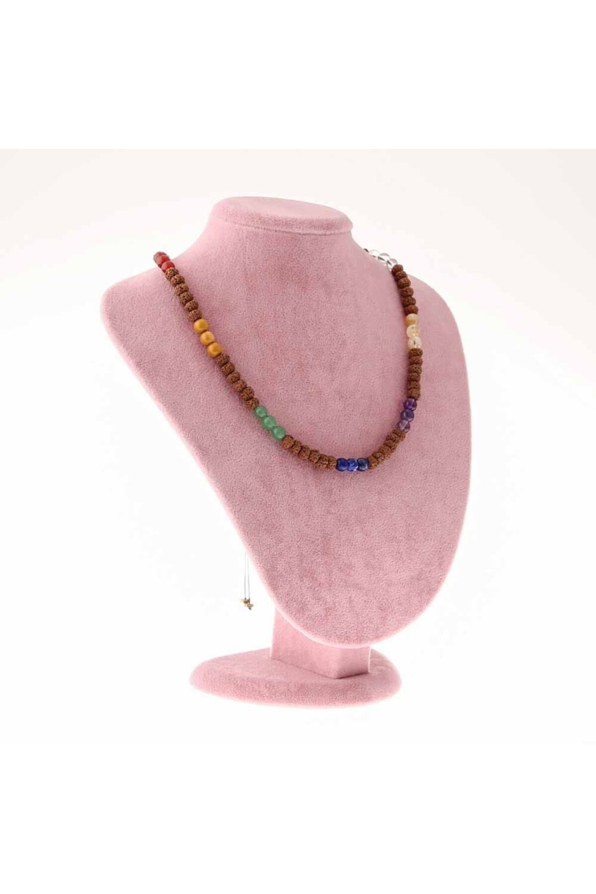 Rudraksha'lı Doğaltaş Çakra Kolye Ametist Aventurin Lapis Kristal Kuvars Jasper 6 mm M448