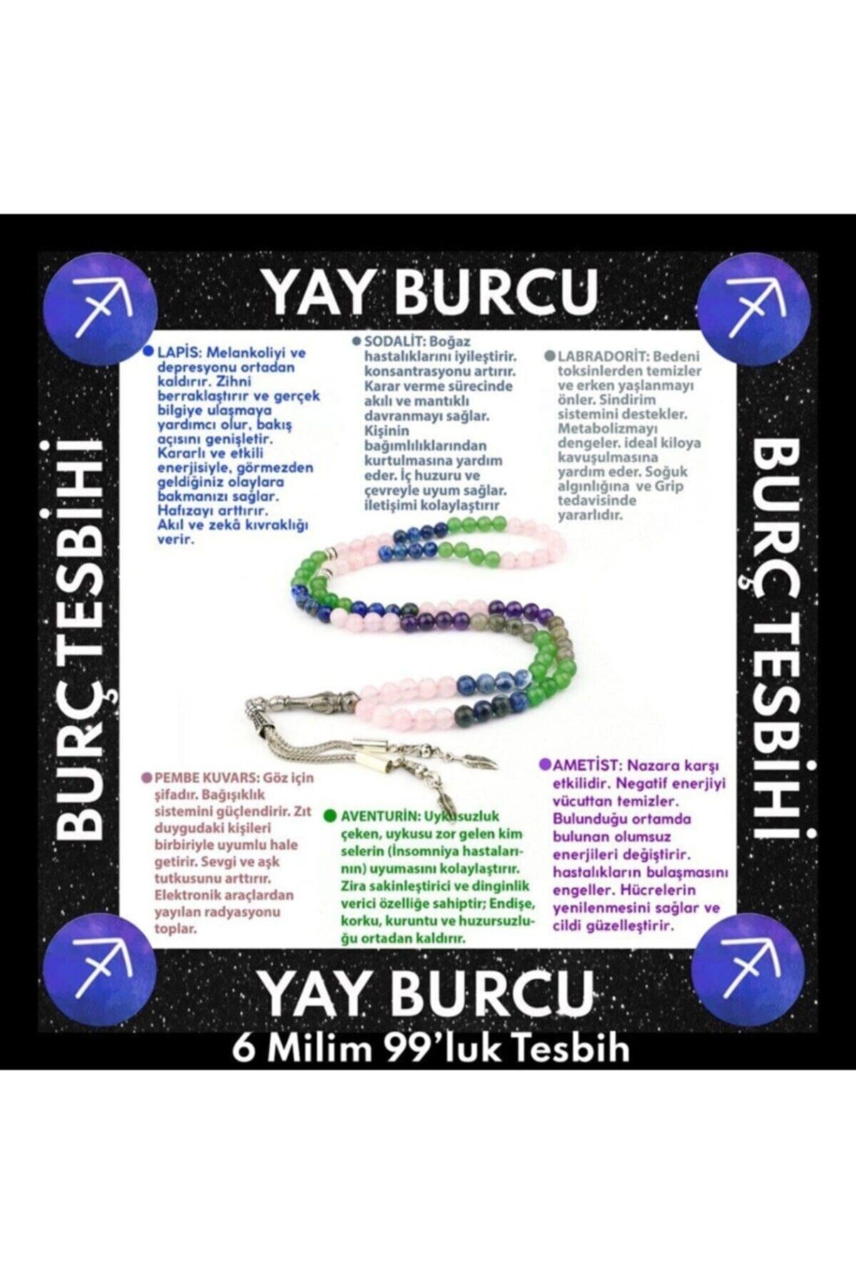 Sertifikalı Yay Burcu 99'luk Tesbih Lapis Labradorit Aventurin Pembe Kuvars Sodalit