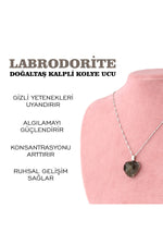 Sertifikalı Labradorite Doğaltaş Kalpli Kolye Ucu, Gümüş Zincirle Beraber M442
