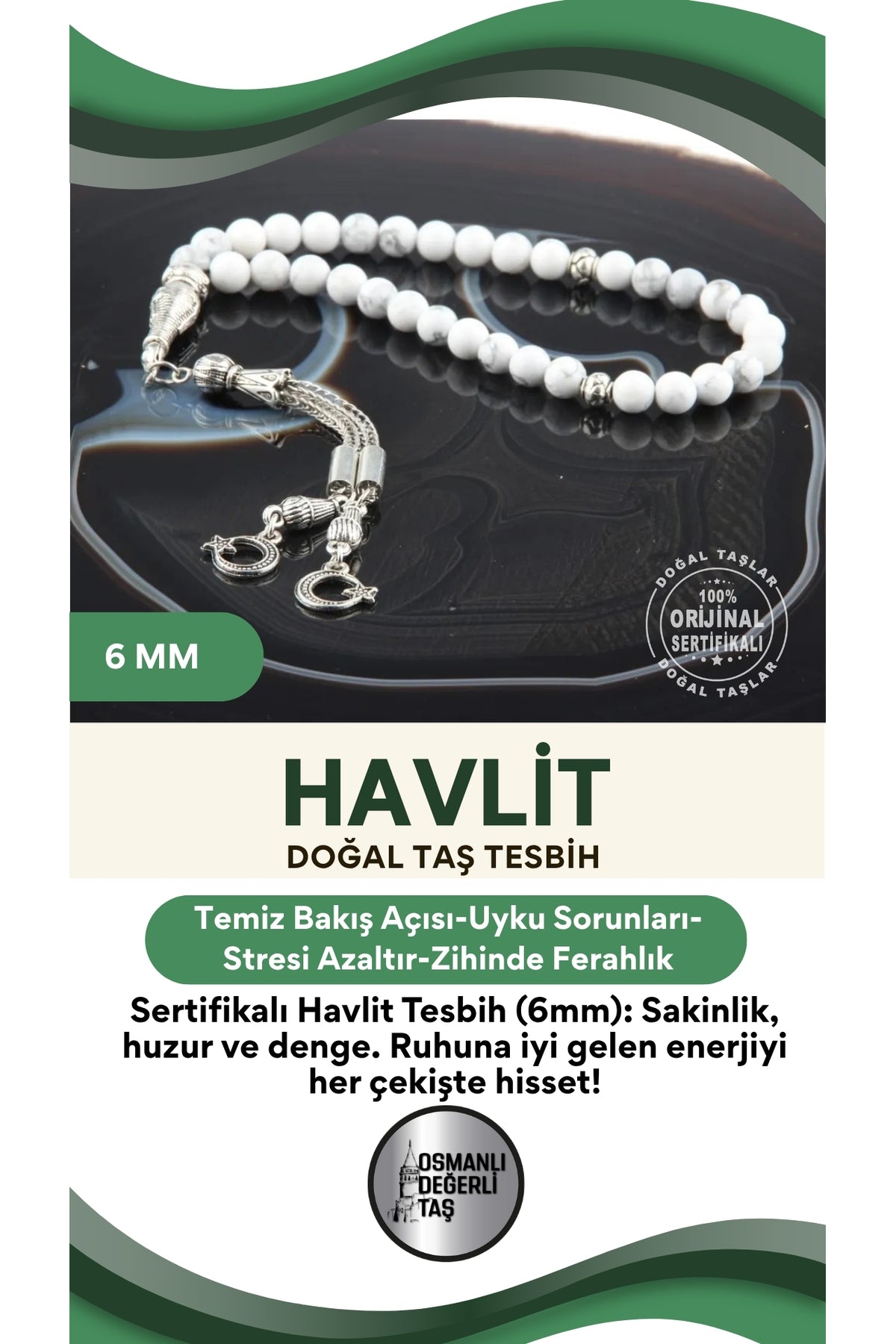 Sertifikalı Havlit Doğaltaş Tesbih 6 Mm, T206