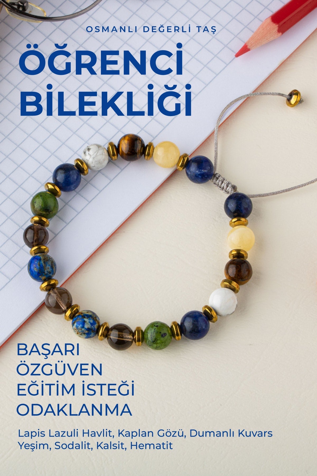SERTİFİKALI DOĞAL TAŞ ÖĞRENCİ BAŞARI KONSANTRASYON BİLEKLİĞİ