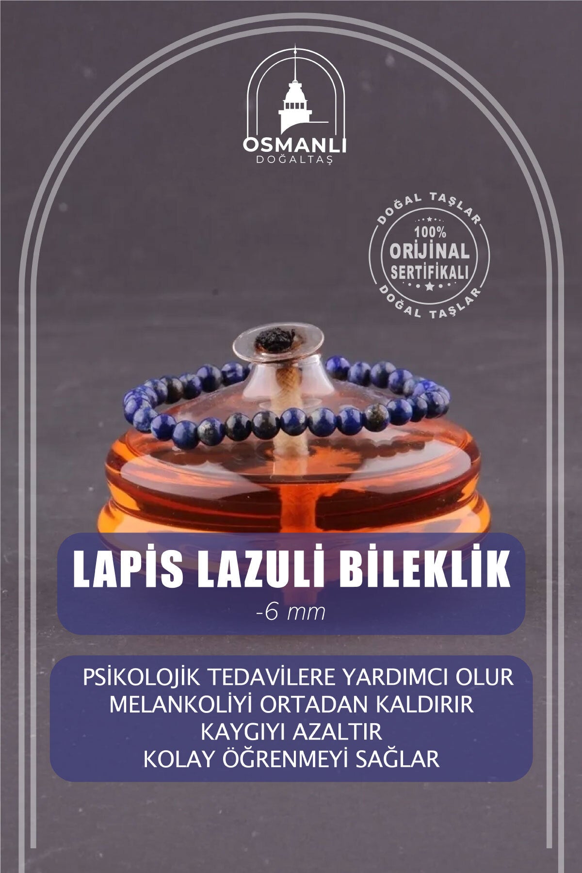 Sertifikalı Lapis Lazuli Doğal Taş Bileklik 6 Mm - B834