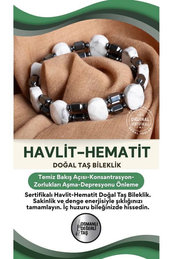 Sertifikalı havlit - hematit doğal taş bileklik