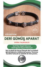 Sertifikalı Deri Gümüş Aparatlı Doğal Taş Bileklik ODT016