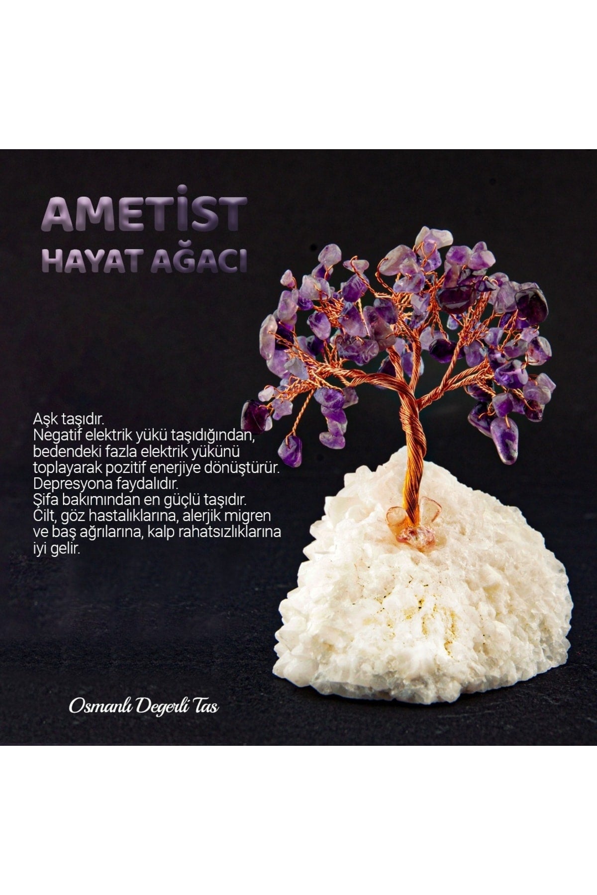 Sertifikalı Ametist, Kristal Kuvars ( Taşlar) Doğaltaş Ağaç 12x7 Cm, D021