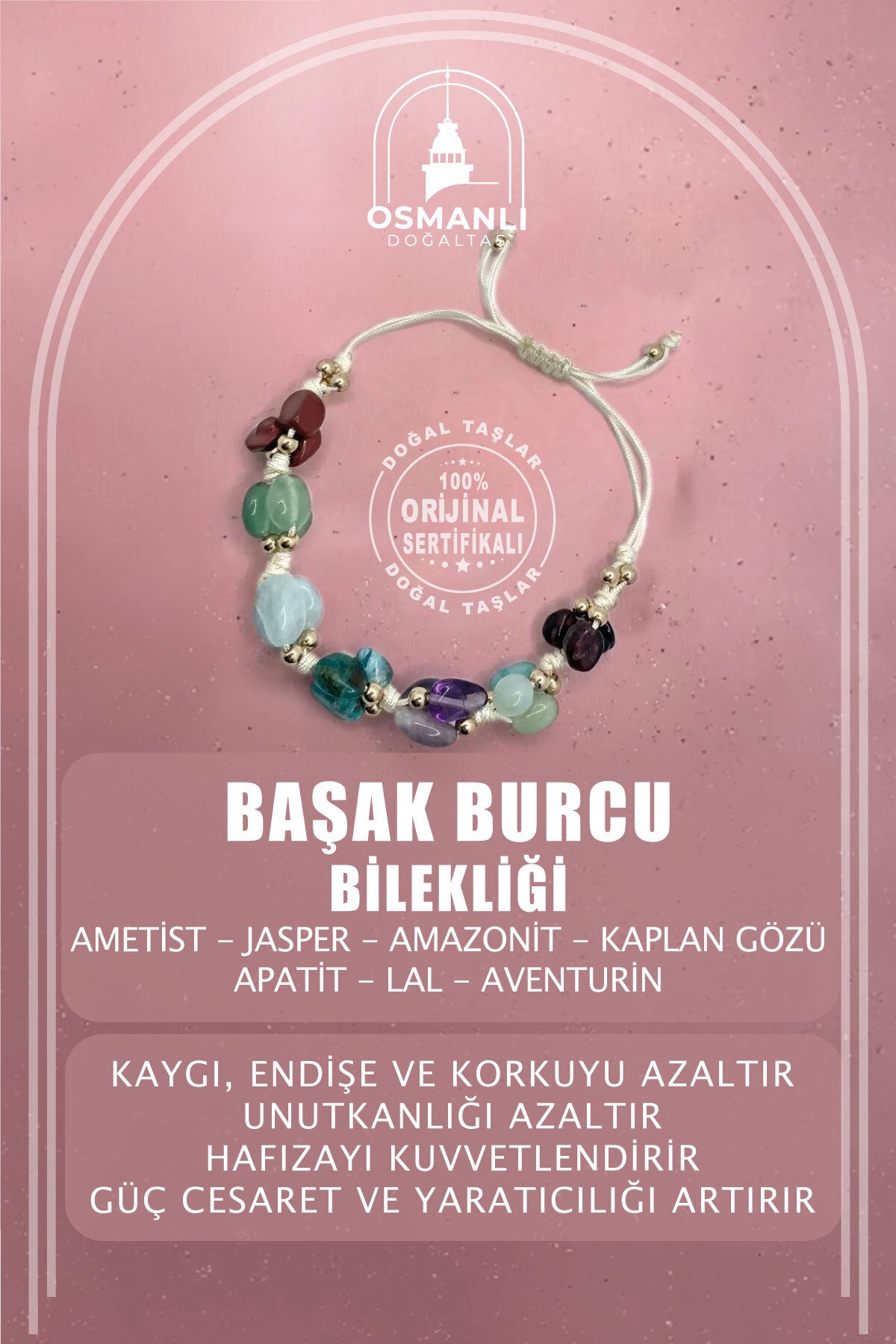 Başak Burcu Doğal Taş Natürel Makrome Bileklik