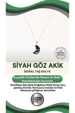 Sertifikalı Göz Akik Doğaltaş Hilalli Kolye Ucu, Gümüş Zincirle Birlikte Ku030