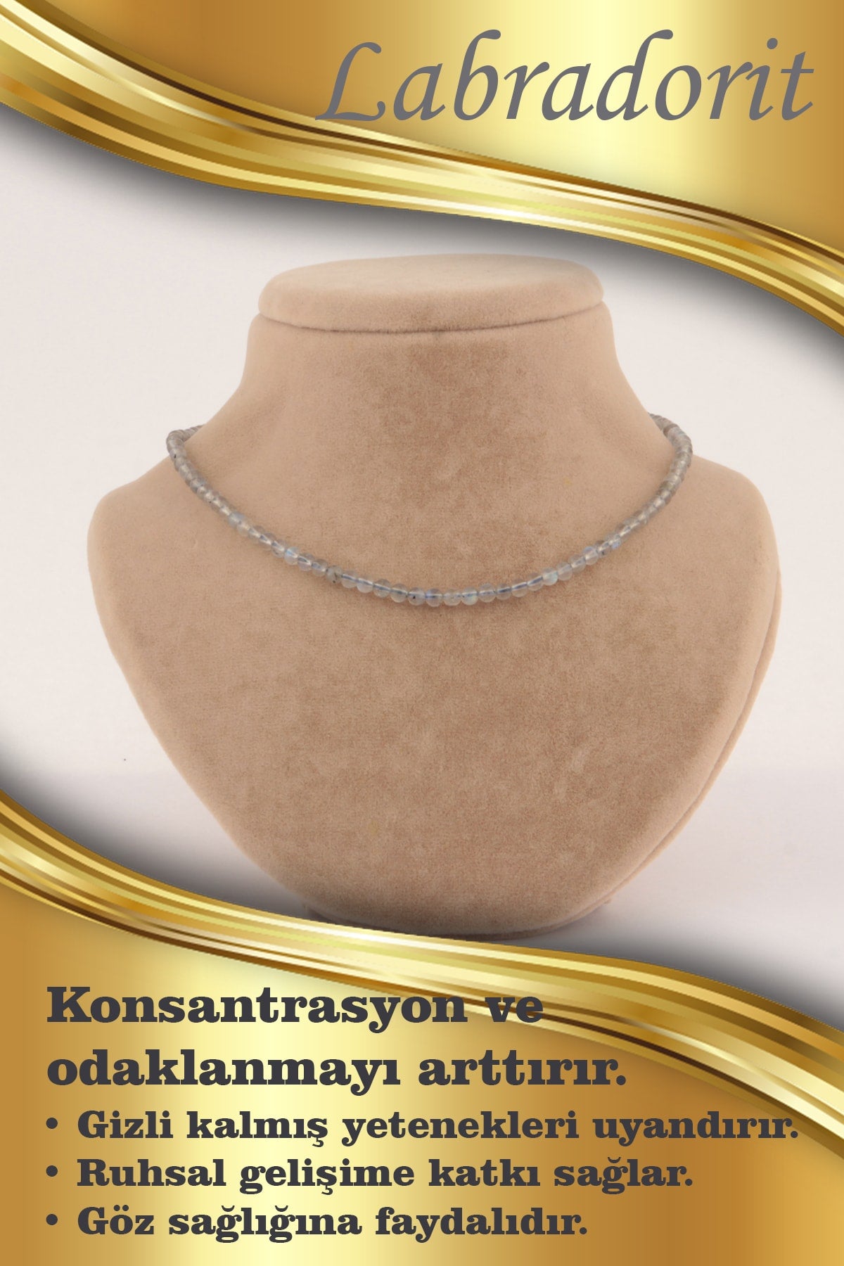 Sertifikalı Labradorit Doğal Taş Kolye 4 Mm, M412