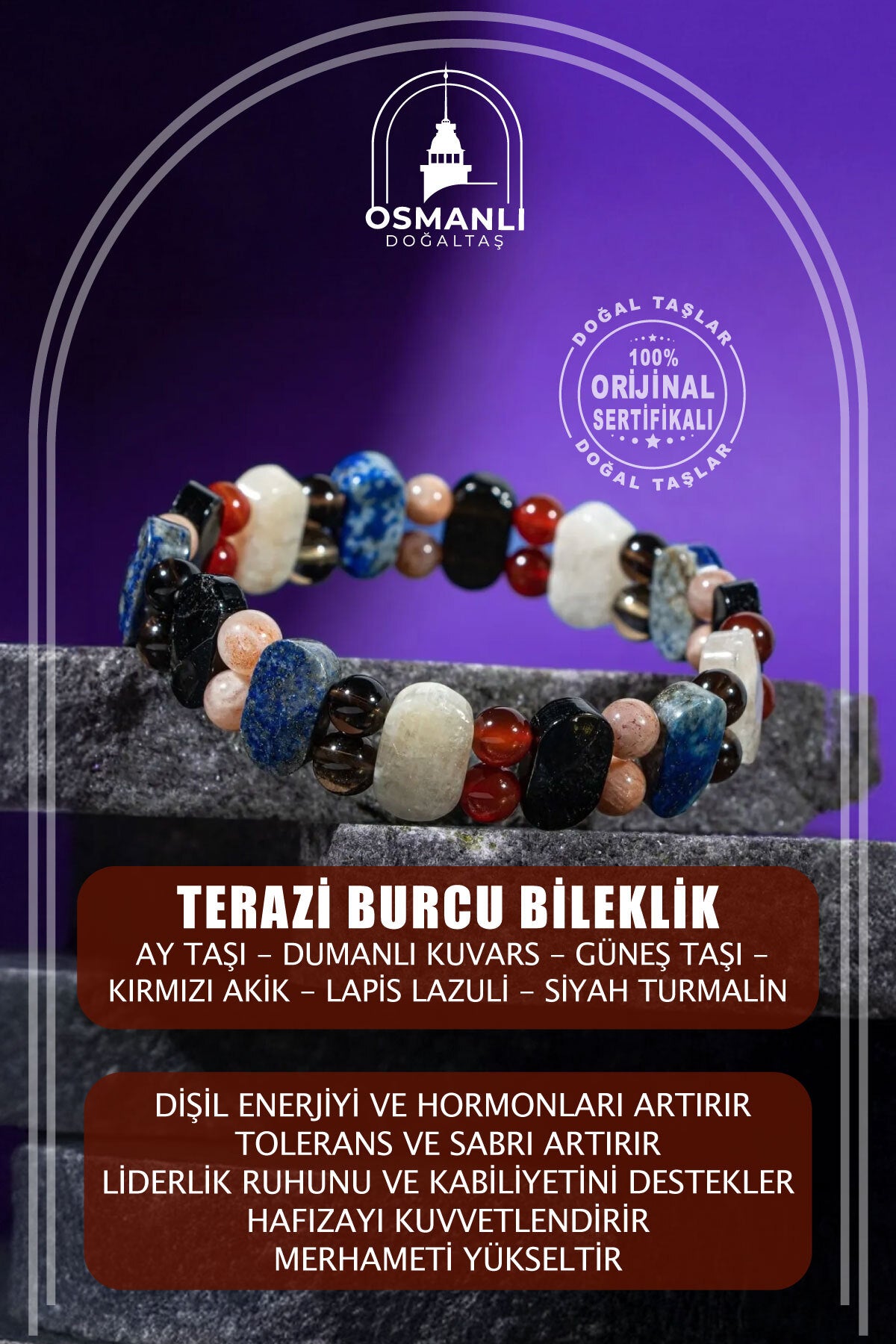 Terazi Burcu Doğal Taş Geniş Kesim El Yapımı Bileklik