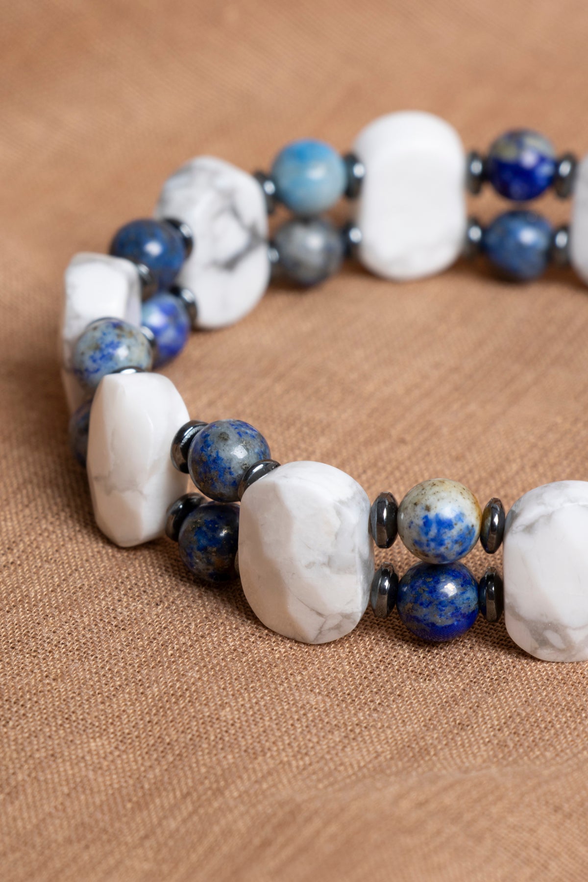 Sertifikalı lapis lazuli - havlit doğal taş bileklik