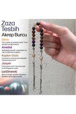 Akrep Burcu Zaza Tesbih Doğal Taş Ametist, Kaplan Gözü, Lal, Sitrin, Jasper