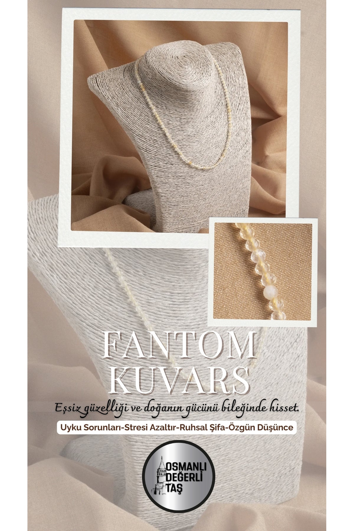 Sertifikalı Fantom Kuvars Doğal Taş Kolye