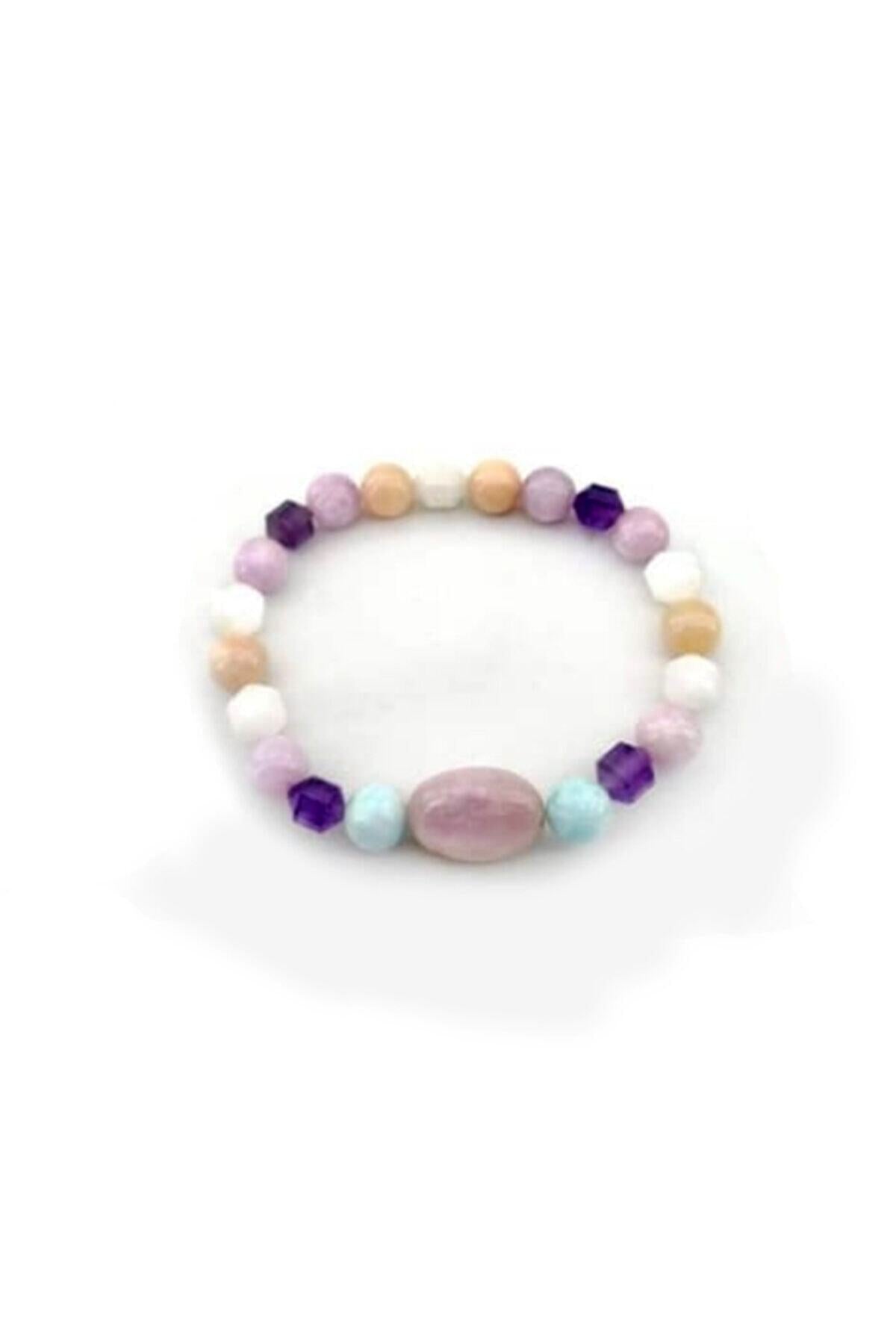 Sertifikalı Ametist-pembe Opal-larimar-kunzit-ay Taşı-doğal Taş Bileklik