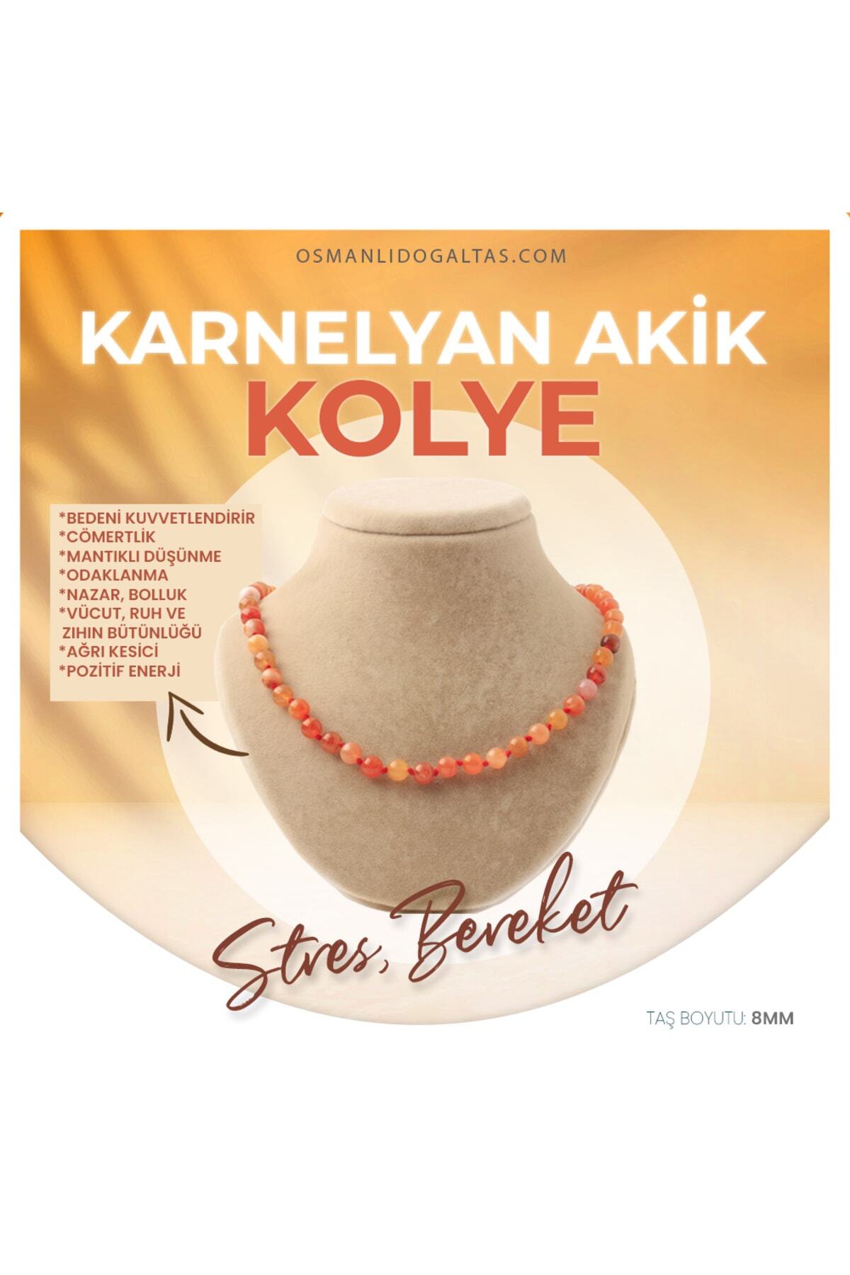 Sertifikalı Karnelyan Akik Doğaltaş Kolye 8 Mm, M526