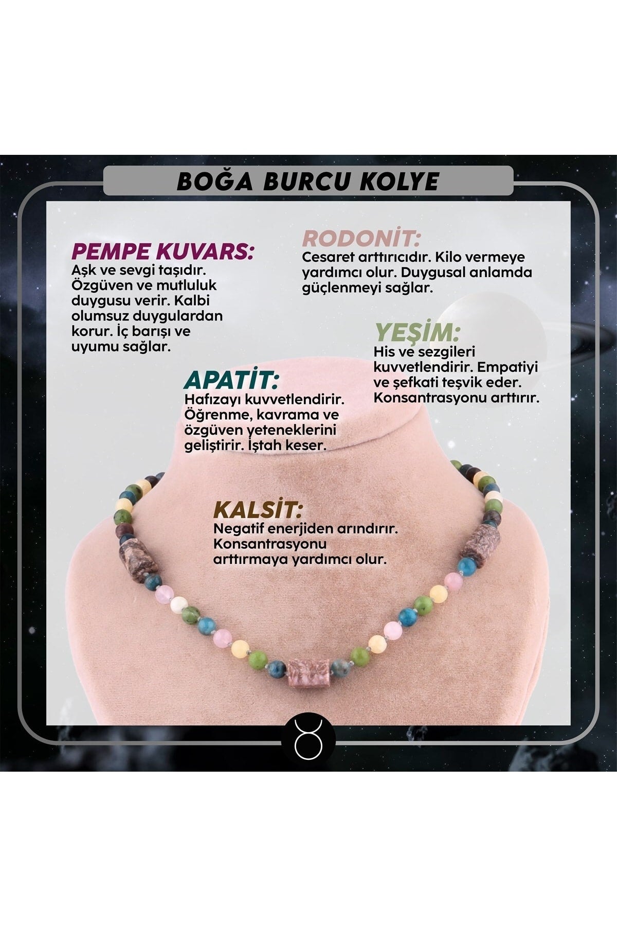 Sertifikalı Boğa Burcu Doğal Taş Kolye M250