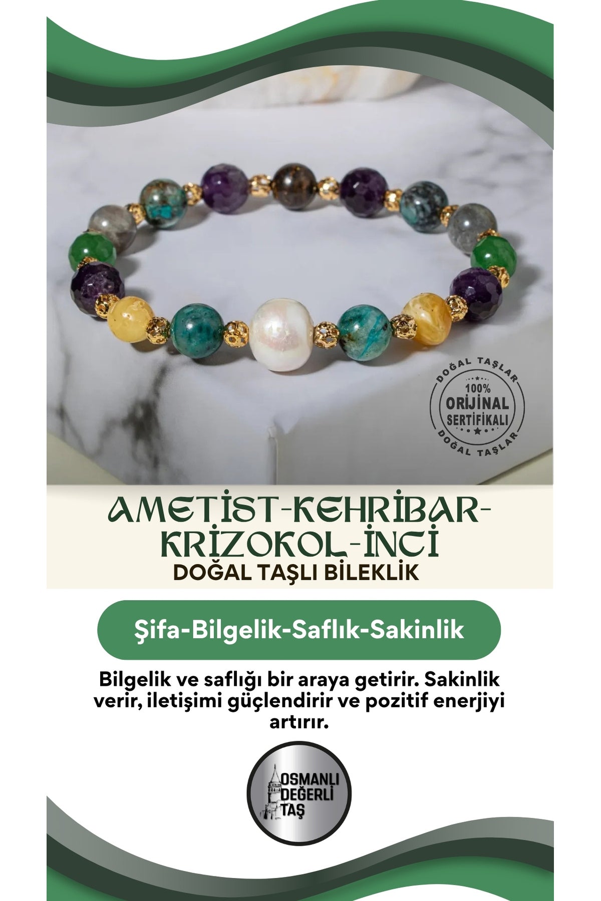 Doğal Taş Ametist Kehribar Krizokol Inci