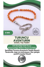 Sertifikalı Turuncu Aventurin Doğaltaş Tesbih 6 Mm, T196