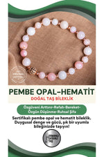 SERTİFİKALI Pembe Opal-Hematit Doğal Taş Bileklik 6-8 mm