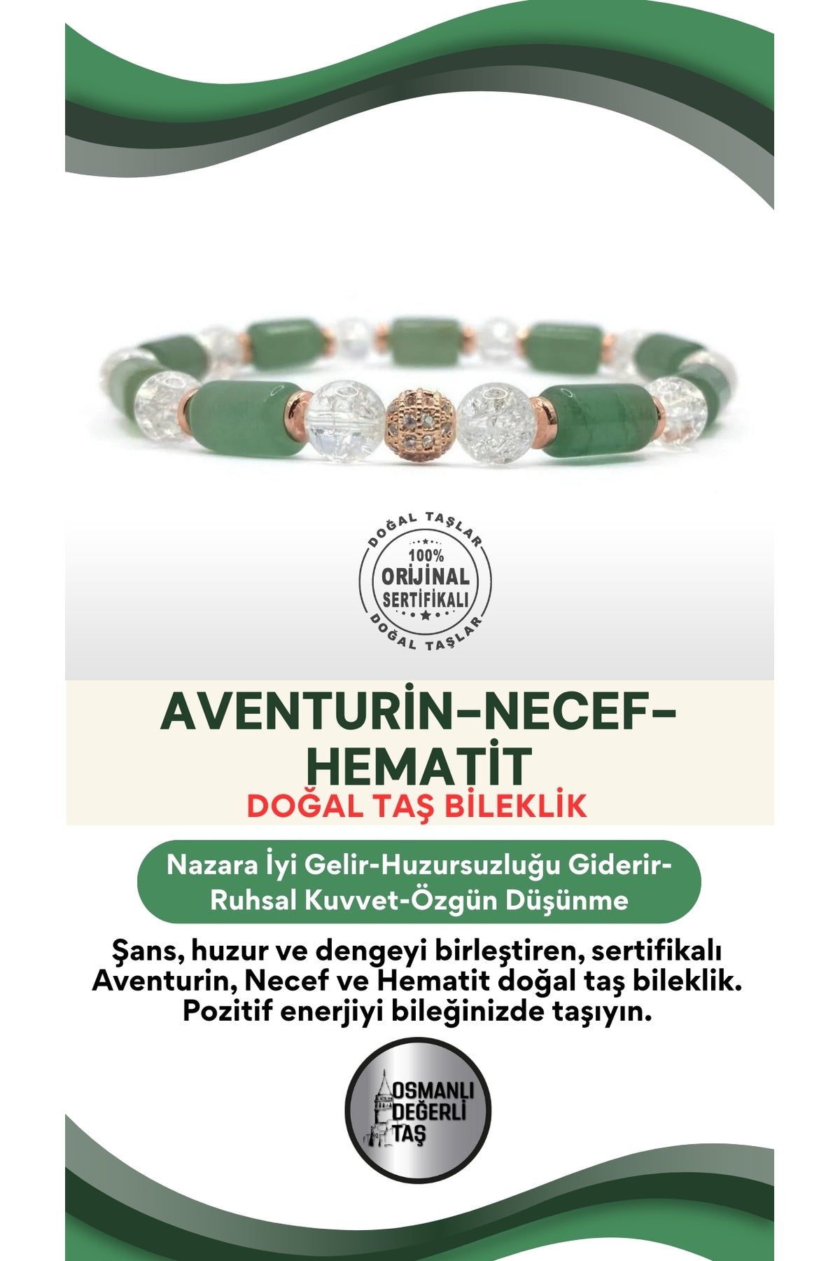 Sertifikalı Hakiki Orijinal Aventurin - 6mm Necef - Hematit Doğal Taş Misinalı Bileklik