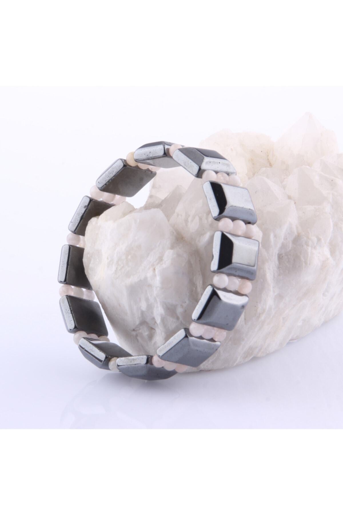 Sertifikalı Hematit - Pembe Opal Doğal Taş Roleks Bileklik 15 Mm B754