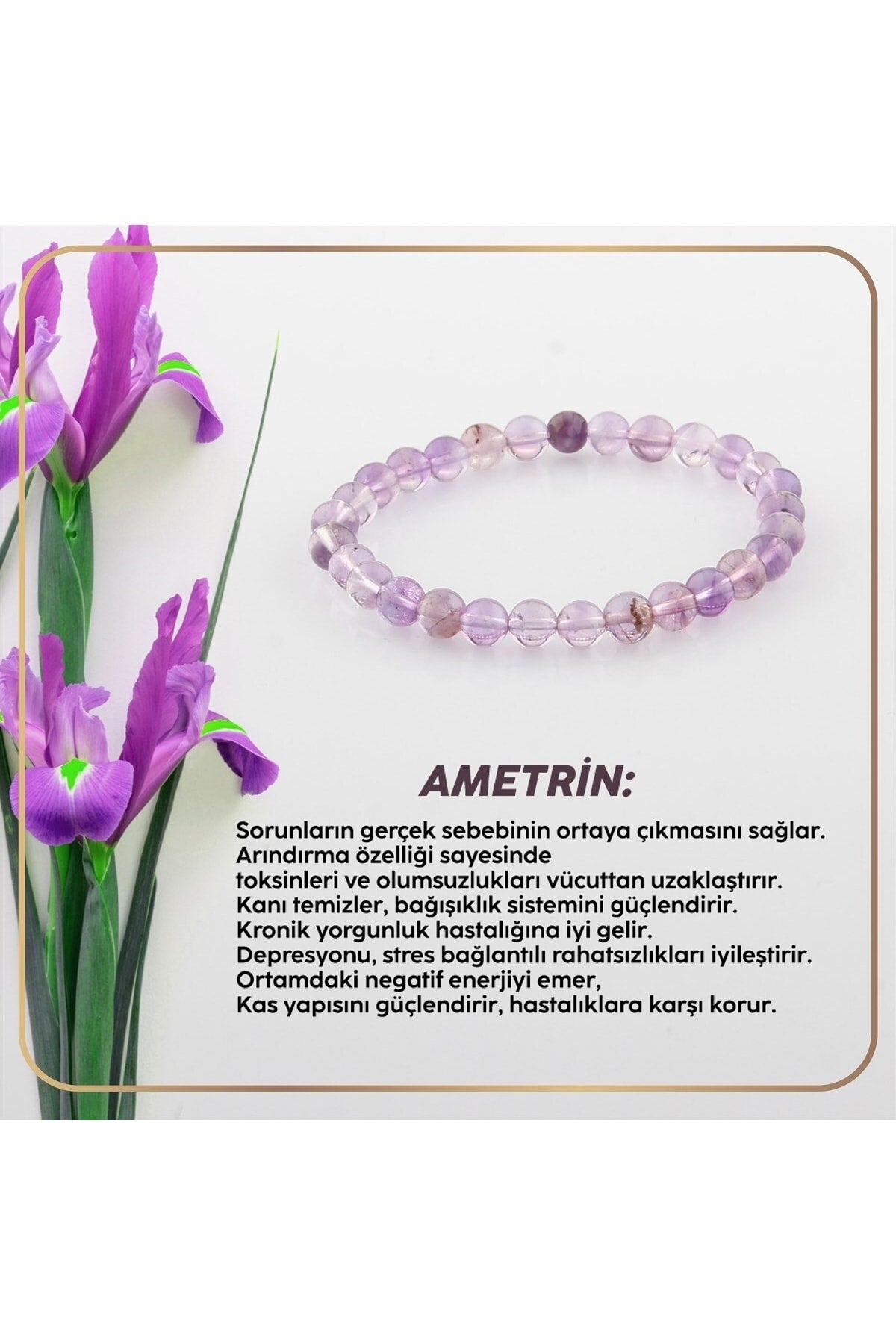 Sertifikalı Ametrin Doğaltaş Bileklik 6 Mm B101