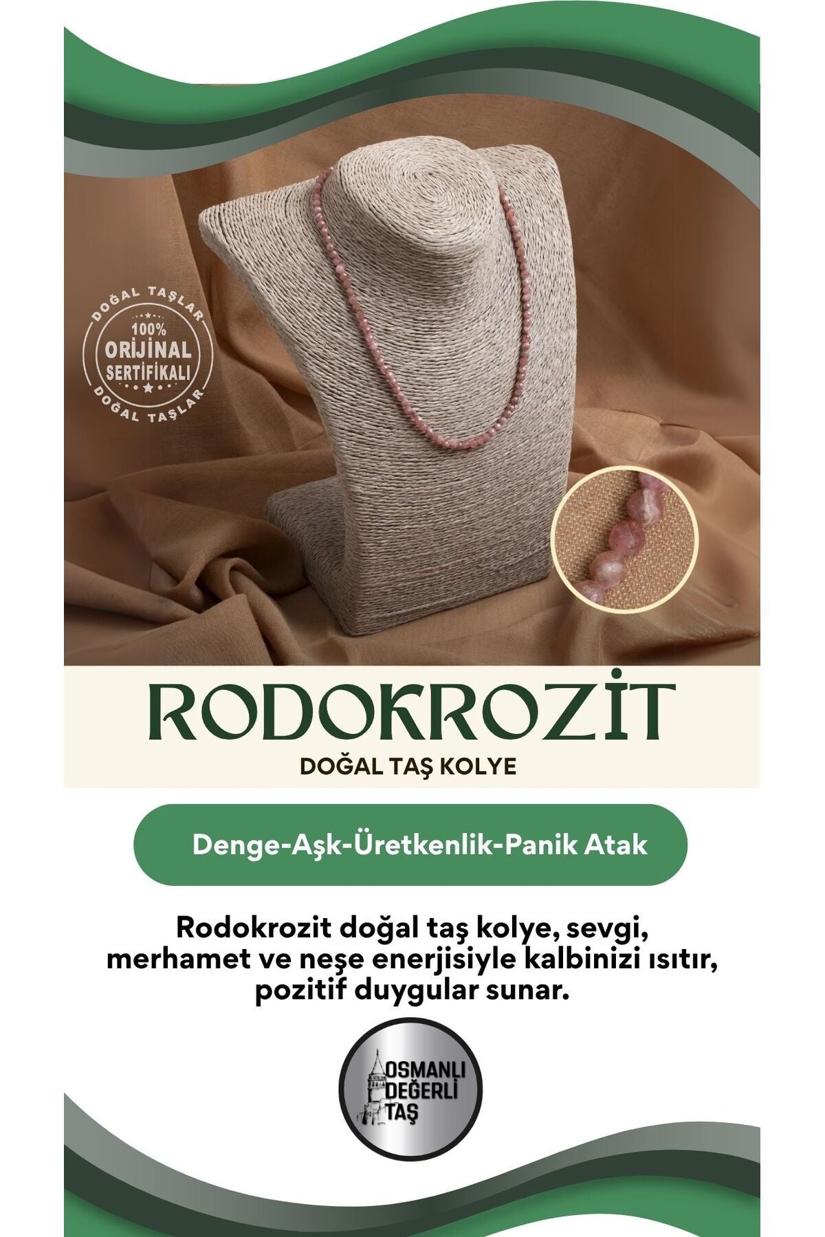Sertifikalı Rodokrozit Doğal Taşı Kolye