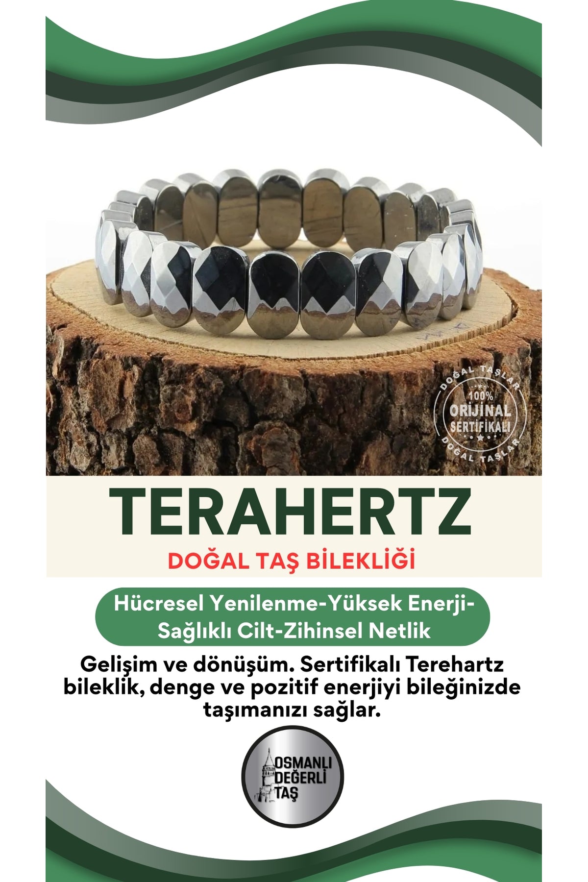 Sertifikalı Terehartz Doğal Taş Roleks Bileklik-b800