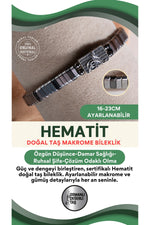 SERTİFİKALI Hematit Doğal Taş Makrome Ayarlanabilir Gümüş Bileklik No:1