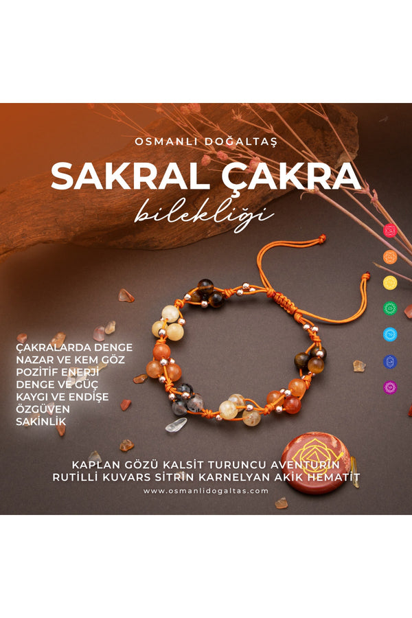 Sertifikalı Sakral Çakra Bölgesi Karnelyan Akik, Sitrin, Kaplan Gözü Doğal Taşlı Makrome Bileklik