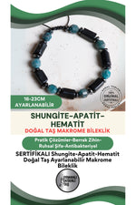 SERTİFİKALI Shungite-Apatit-Hematit Doğal Taş Ayarlanabilir Makrome Bileklik