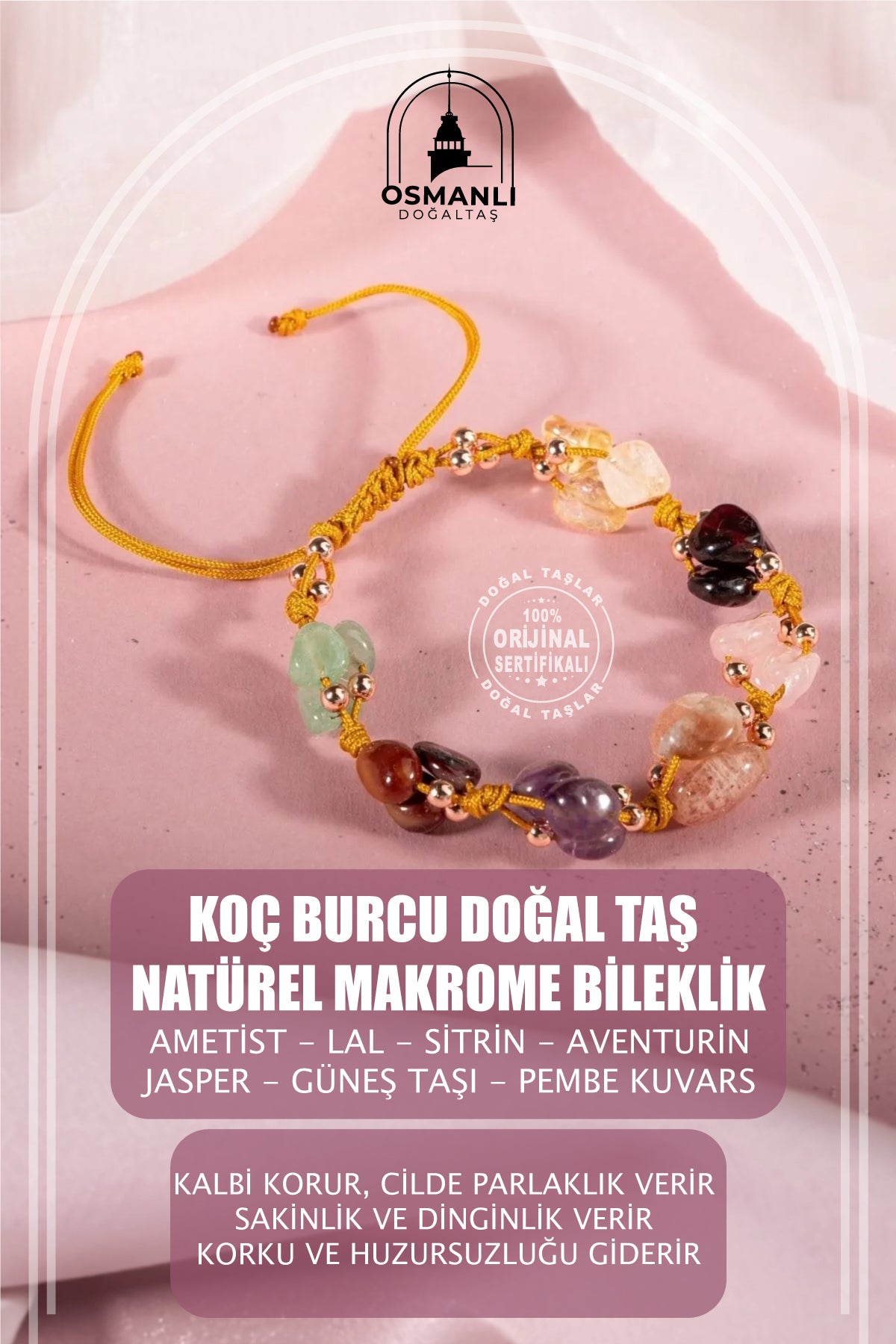 Koç Burcu Doğal Taş Natürel Makrome Bileklik